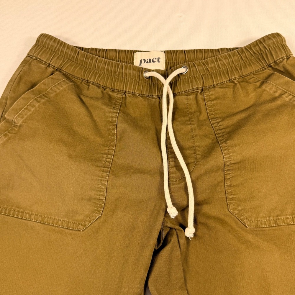 Pact Organic Cotton Jogger Pants Medium Olive Green Elastic Drawstring Chino - Picture 12 of 16